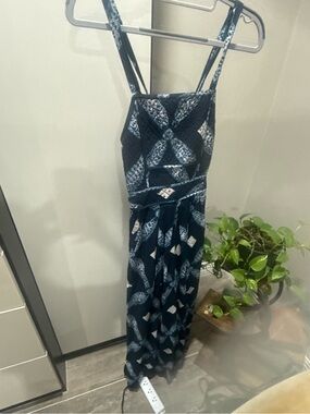 Ulla Johnson Navy and Red Mixed-Print Dress